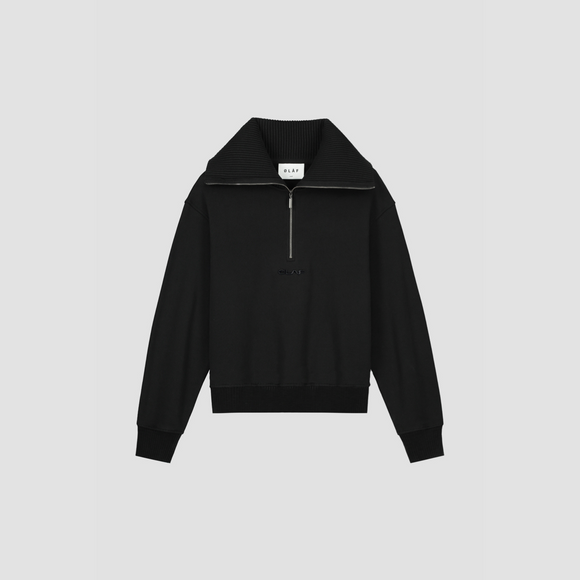 WMN Rib Zip Mock - Black