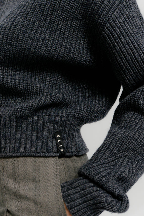 Merino Half Zip Knit - Dark Grey