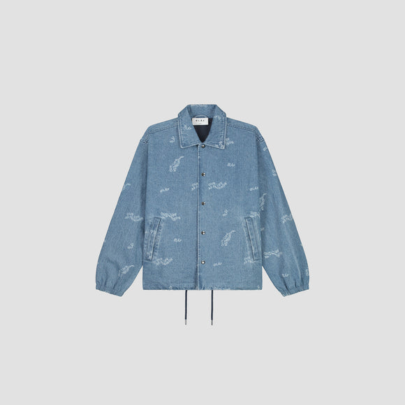 Wavy AOP Denim Coach Jacket - Light Denim