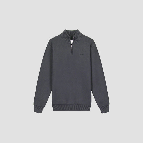 Knitted Zip Mock Neck - Charcoal Grey