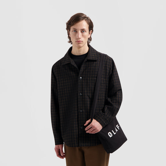 Wool Grid Shacket - Black / Brown