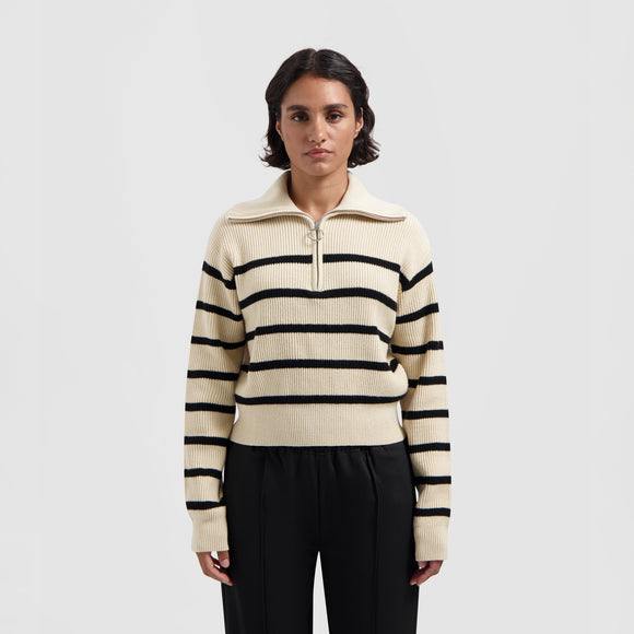 WMN Knit Zip Mock - Off White / Black