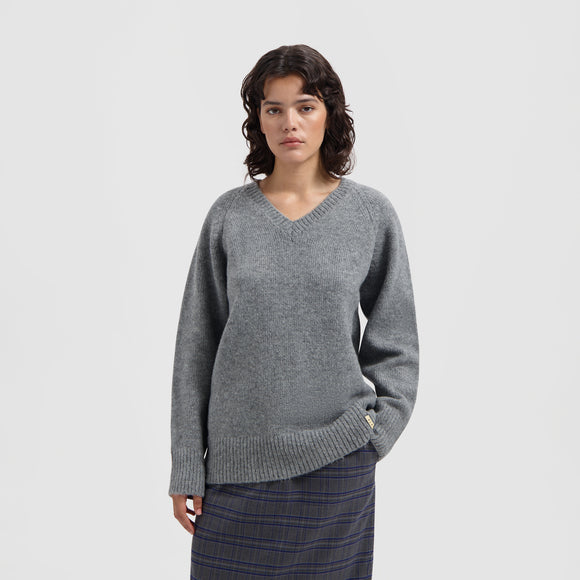 WMN V-Neck Oversized Sweater - Heather Grey