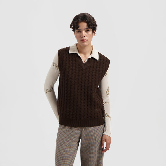WMN Wavy Knit Vest - Dark Brown