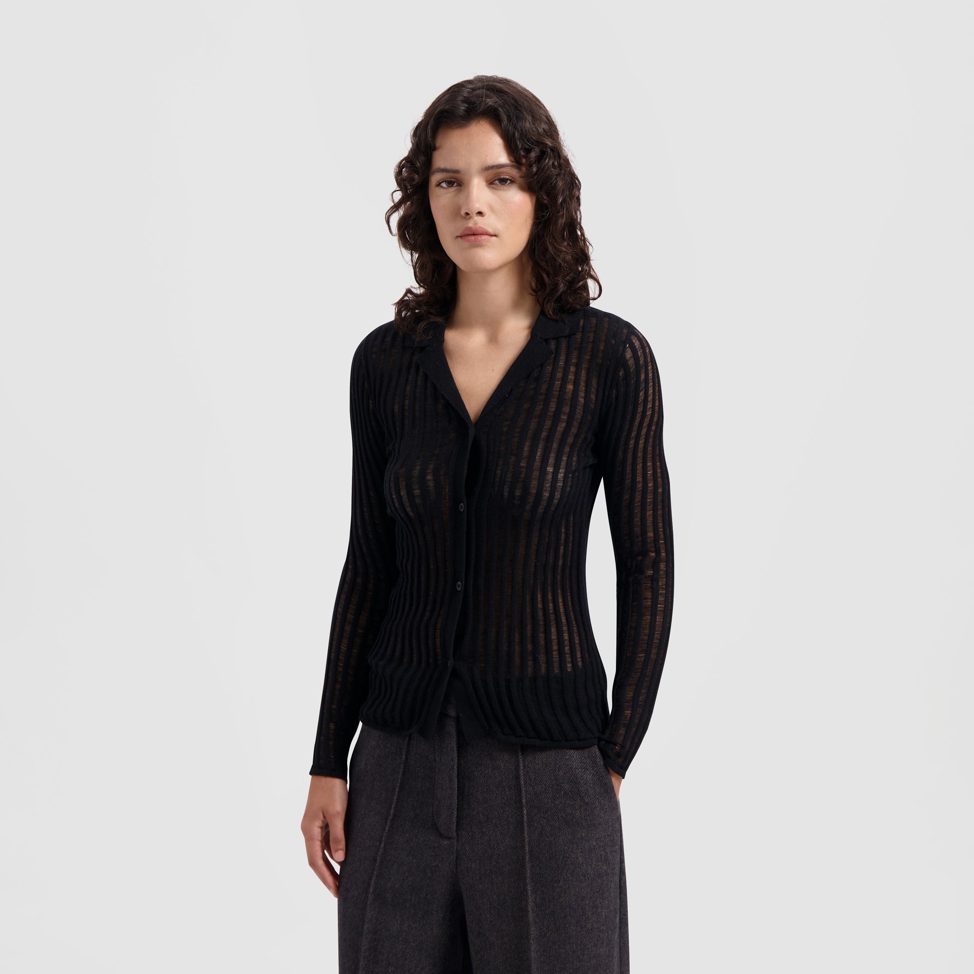 WMN Ladder Knit Shirt - Black – ØLÅF WMN Ladder Knit Shirt - Black – ØLÅF