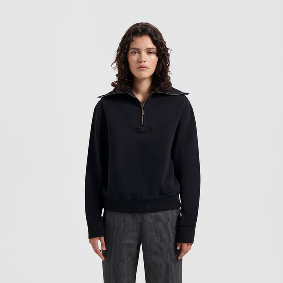 WMN Rib Zip Mock - Black