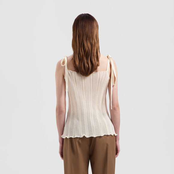 WMN Knitted Tie Tank Top - Off White