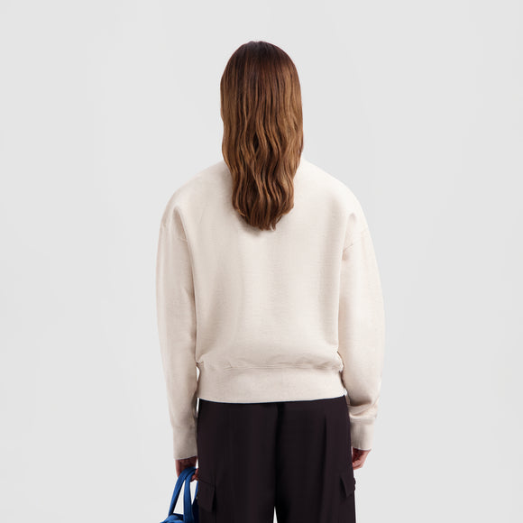 WMN Outline Logo Zip Mock - Ecru Heather