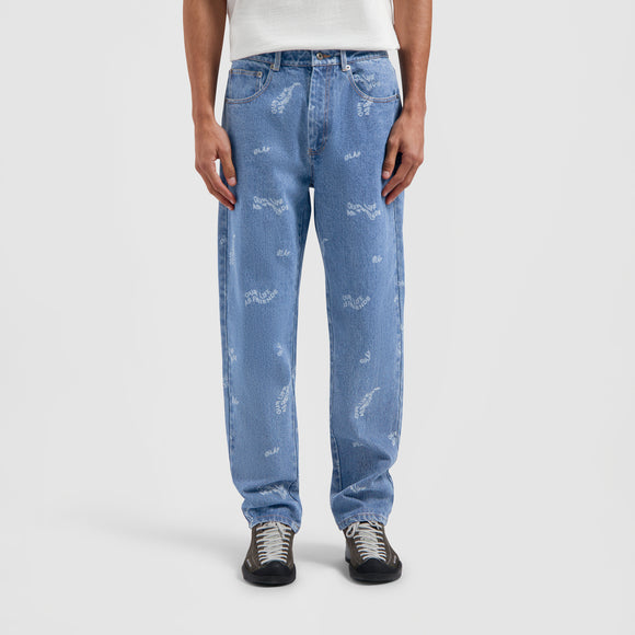 Wavy AOP Denim Pants - Light Denim