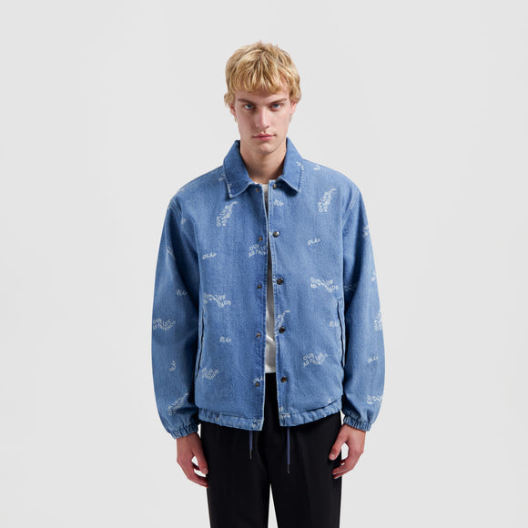 Wavy AOP Denim Coach Jacket - Light Denim