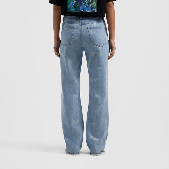 WMN Wavy AOP Denim Pants - Light Denim