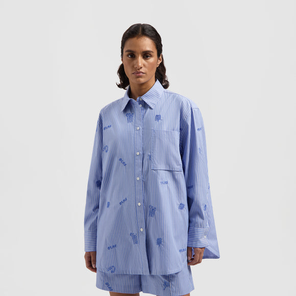 WMN Stripe Embro Shirt - Blue