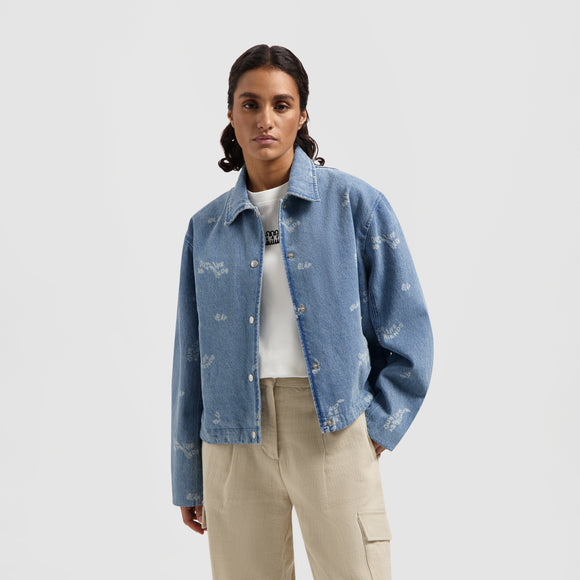 WMN Wavy AOP Coach Jacket - Light Denim