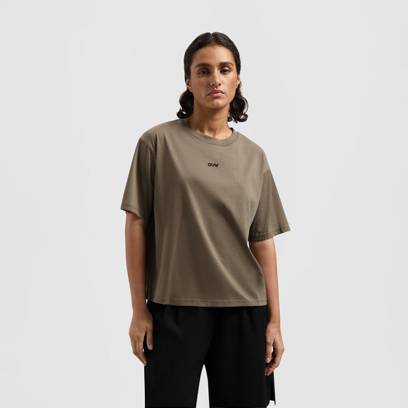 WMN Sheer Boxy Tee - Army Brown