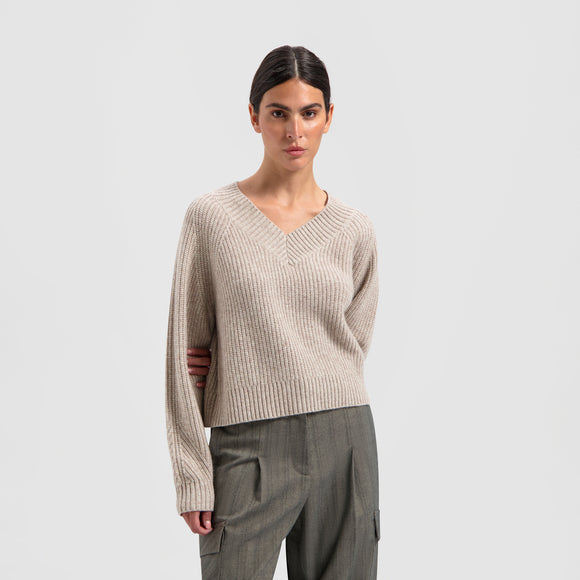 Merino V-Neck Knit - Oatmeal