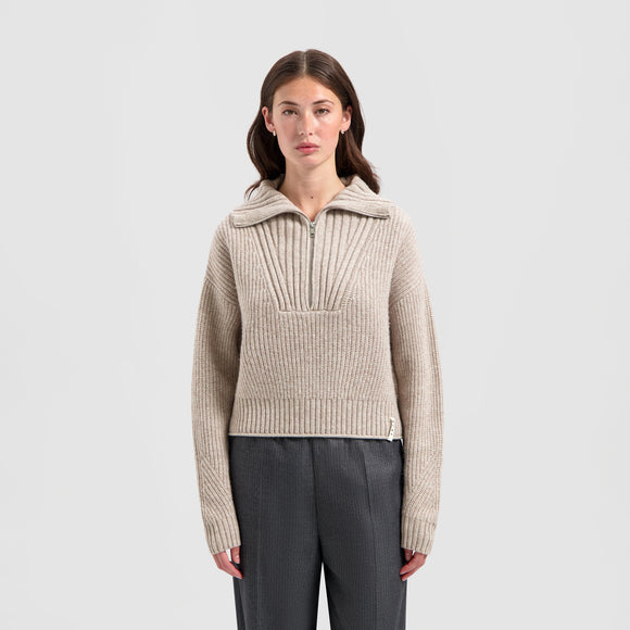 Merino Half Zip Knit - Oatmeal