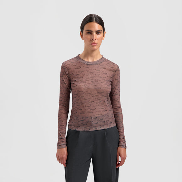 Wind AOP LS Top - Brown
