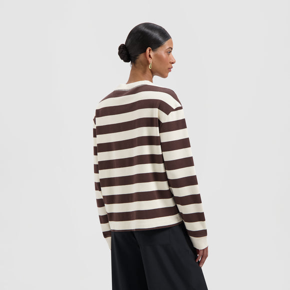 Striped Rib Retro Logo Crewneck