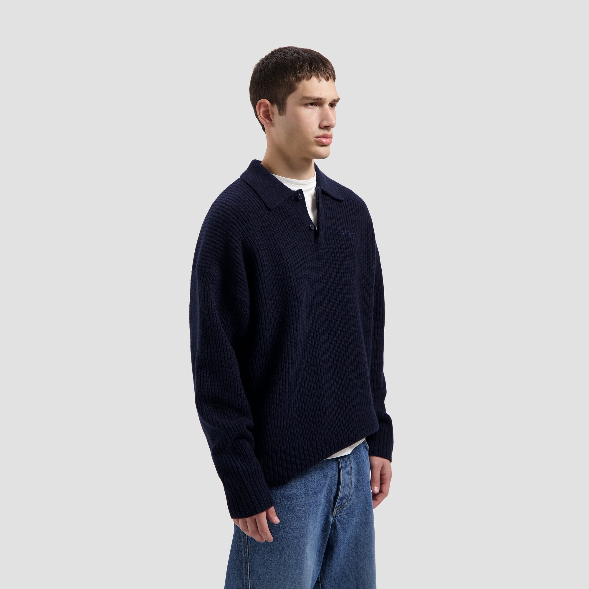 ØLÅF KNITTED OVERSIZED POLO - NAVY – OLAF