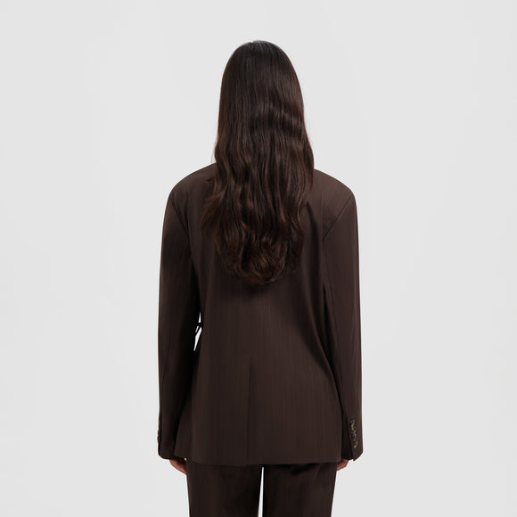 Pinstripe Tie Detail Blazer - Hot Fudge