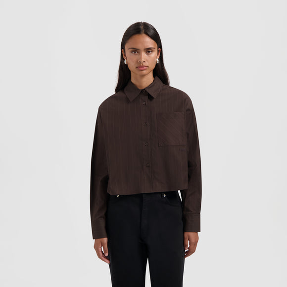 Pinstripe Cropped Shirt - Hot Fudge