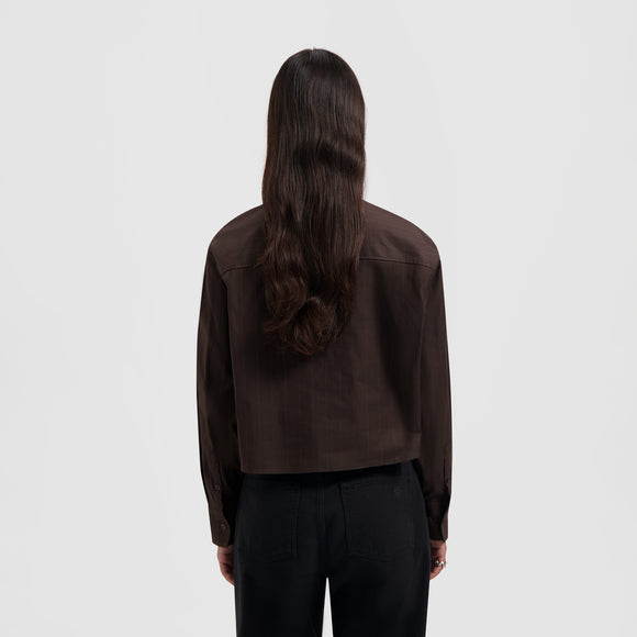Pinstripe Cropped Shirt - Hot Fudge