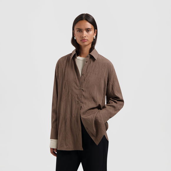 Monogram Embro Oversized Shirt - Taupe