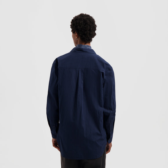 Stitched Striped Relaxed Shirt - Navy