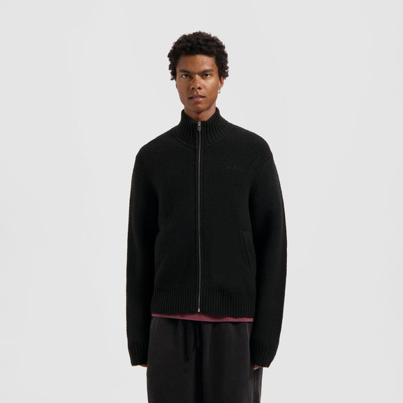 Zip Knitted Mock Neck - Black
