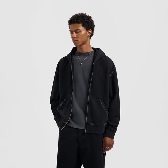 Contrast Signature Zip Hoodie - Black