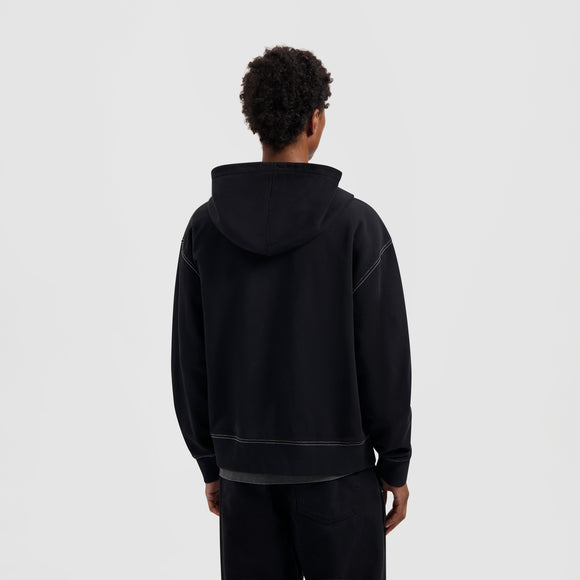 Contrast Signature Zip Hoodie - Black