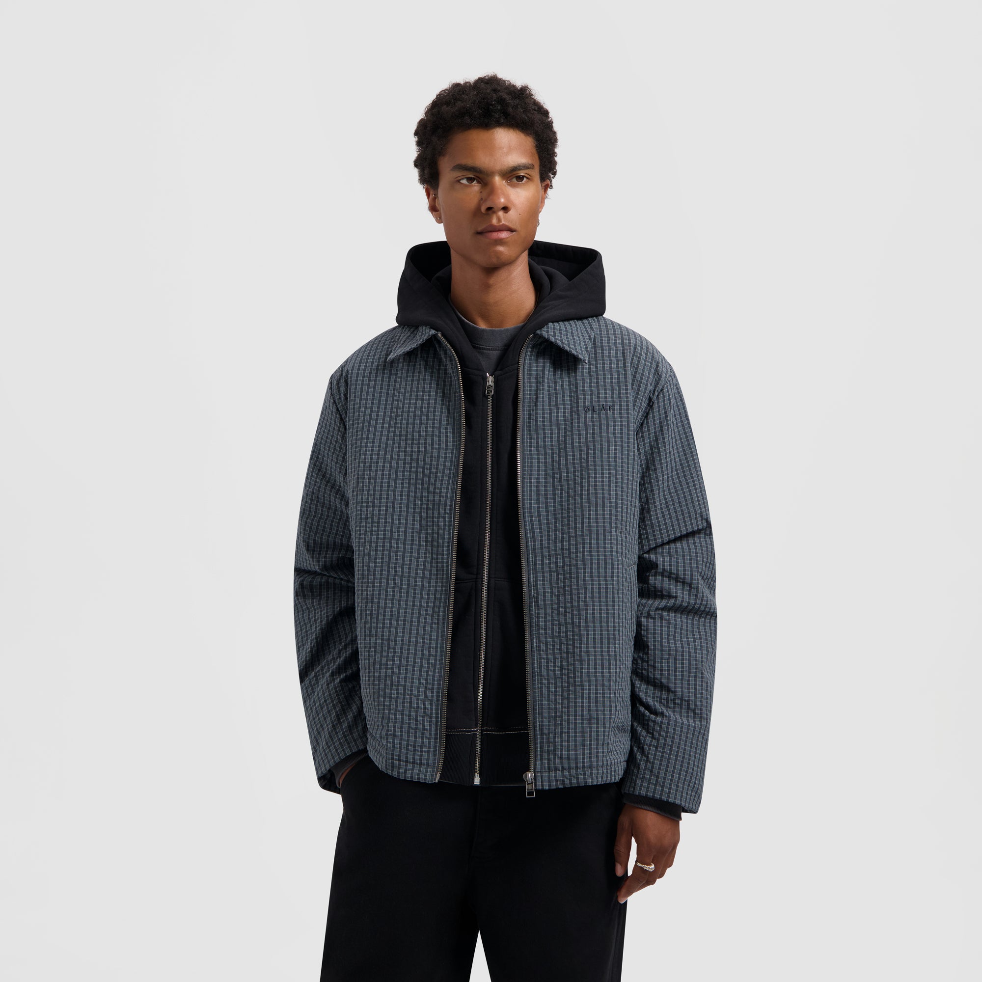 Checked Padded Coach Jacket Navy - Main Image