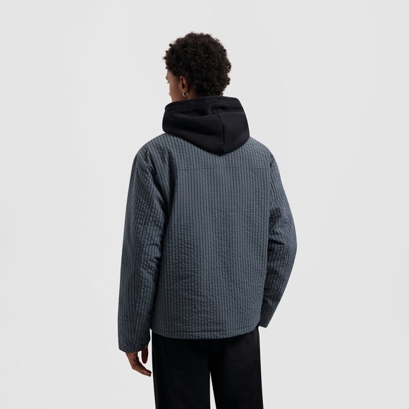 Checked Padded Coach Jacket - Navy