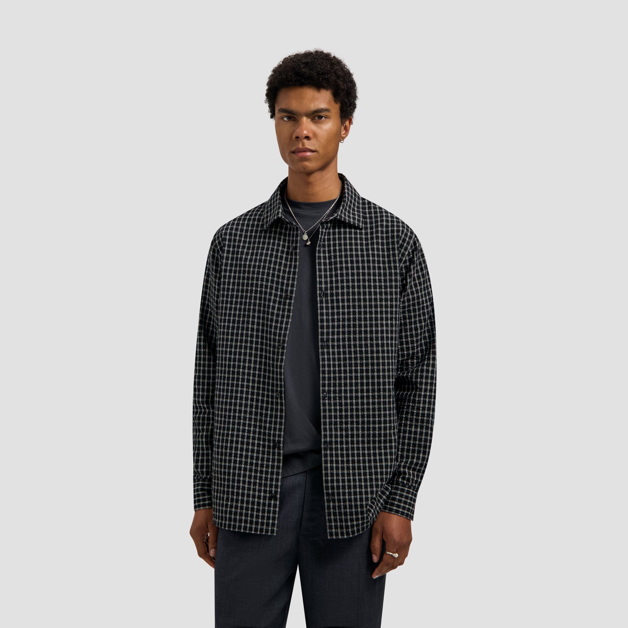 Checked Seersucker LS Shirt - Black – OLAF