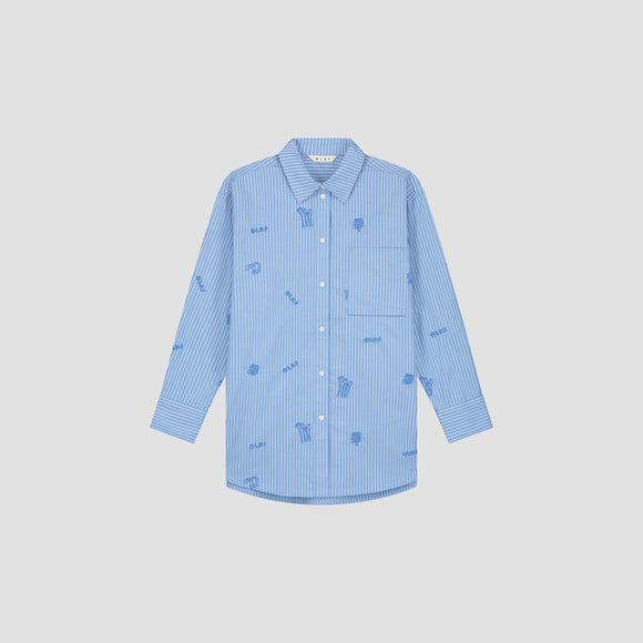WMN Stripe Embro Shirt - Blue