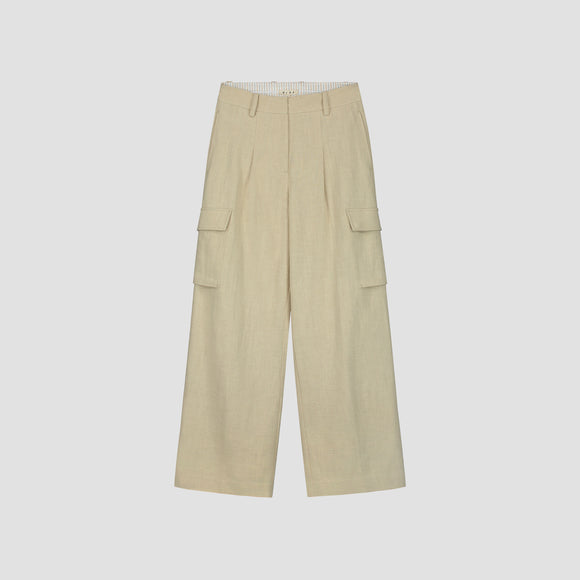 WMN Linen Cargo Pants - Oatmeal