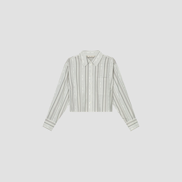 Logo Stripe Crop Shirt - White/Brown