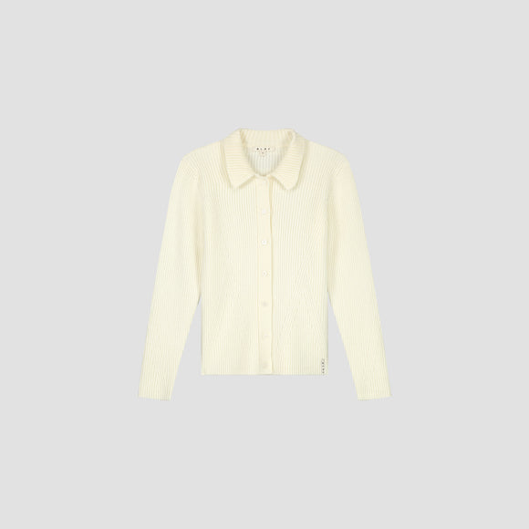 Merino Ribbed Knit Cardigan - Off White