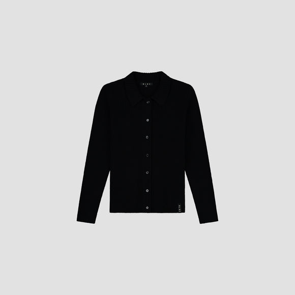 Merino Ribbed Knit Cardigan - Black