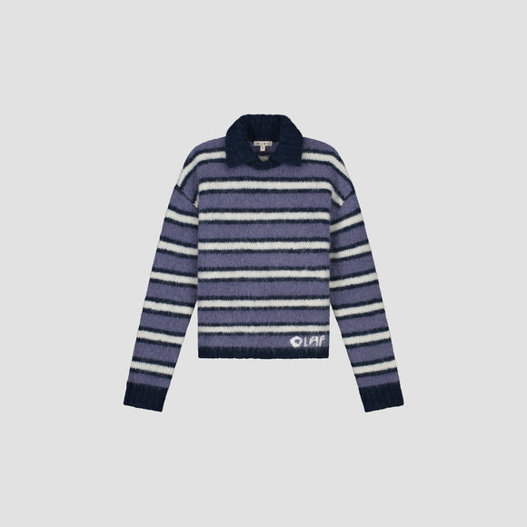 Striped Polo Knit - Hazy Blue