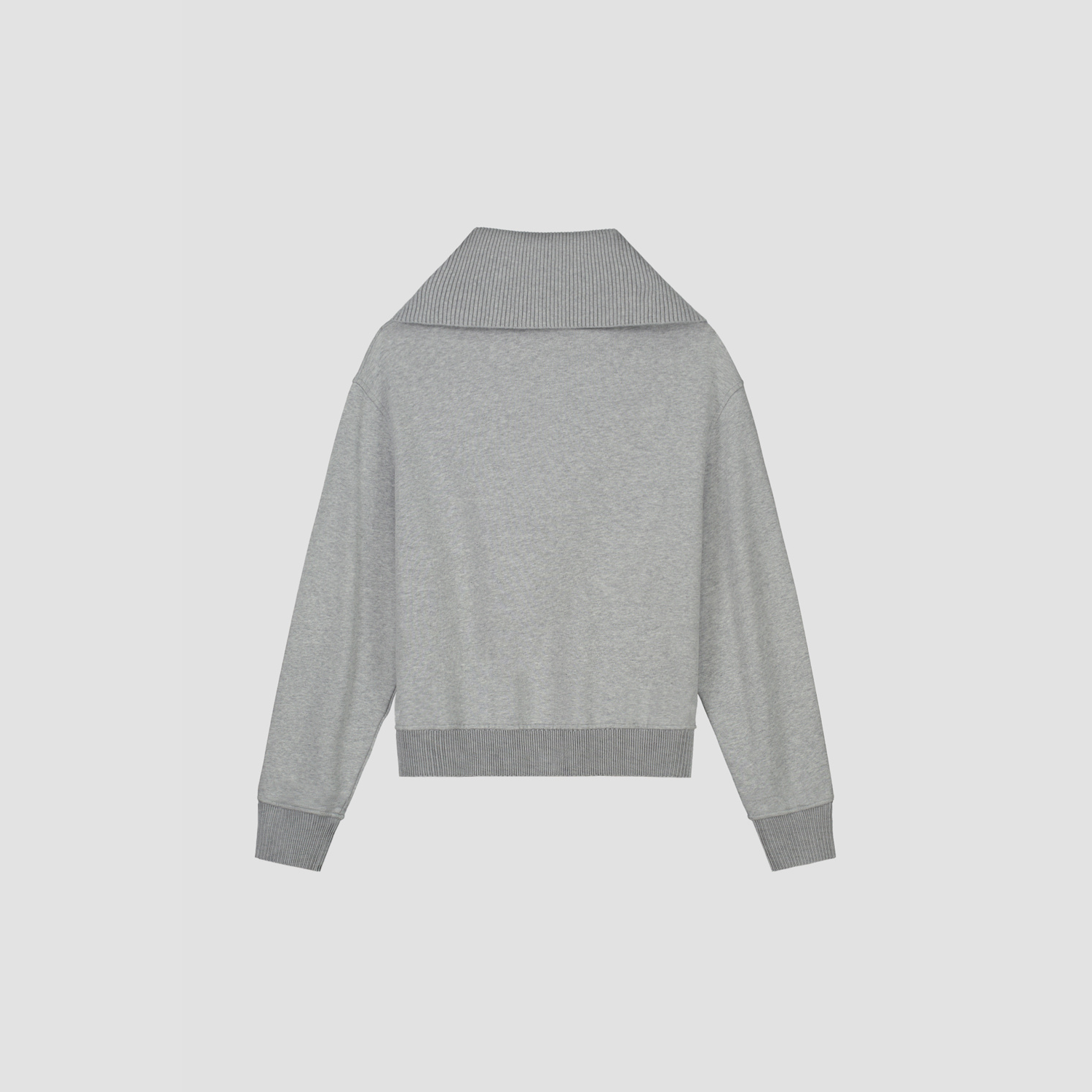 WMN Rib Zip Mock - Grey Melange