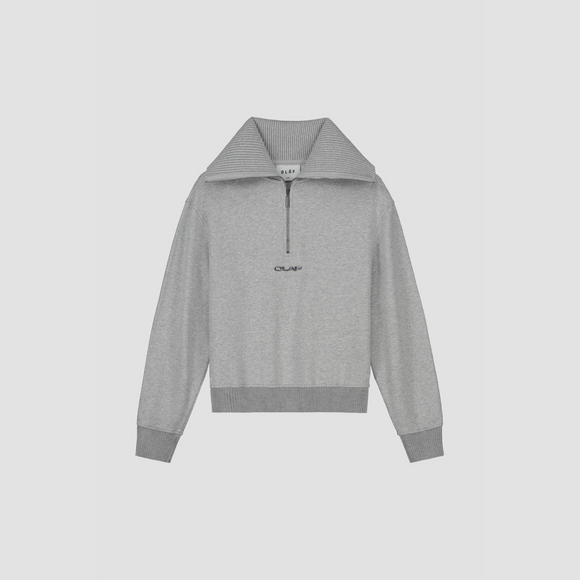WMN Rib Zip Mock - Grey Melange