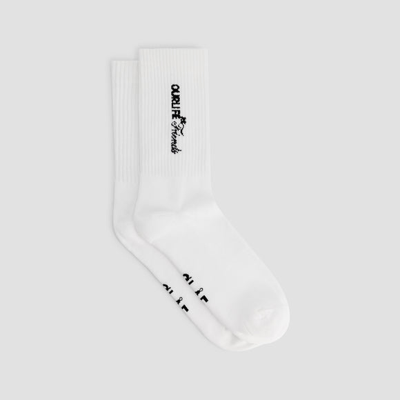 Script Friends Sock - Optical White