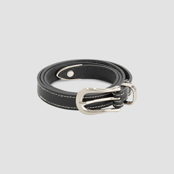 Contrast Stitch Leather Belt - Black