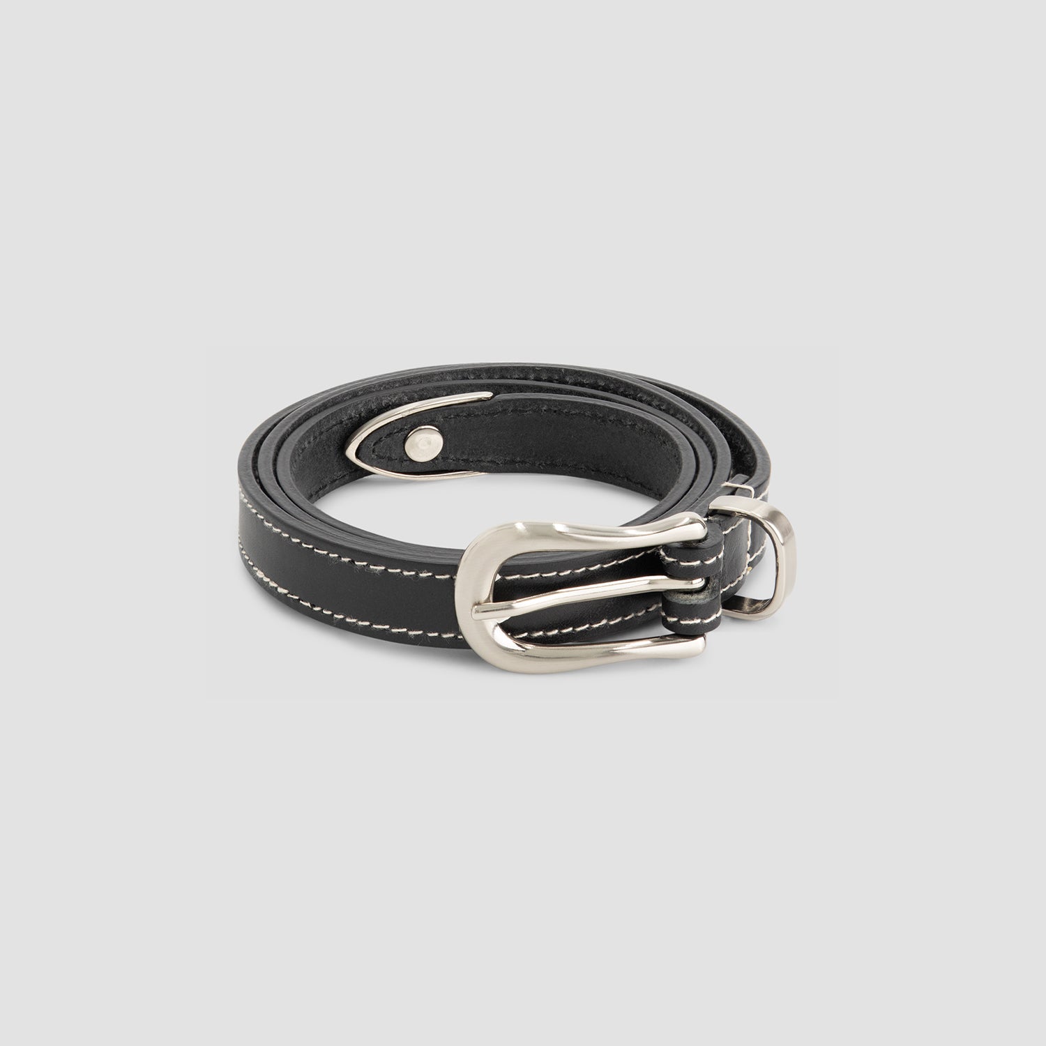Contrast Stitch Leather Belt - Black