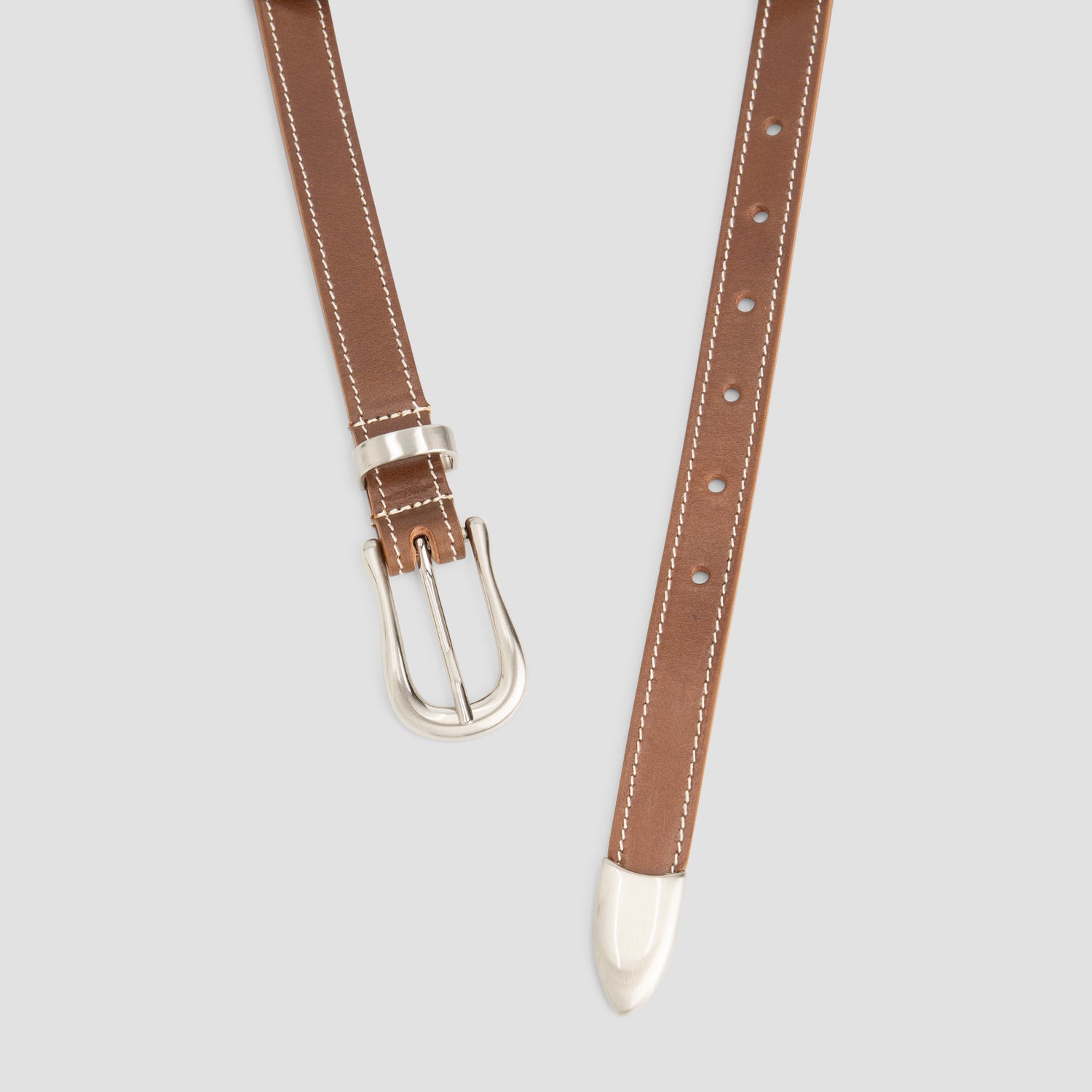 Contrast Stitch Leather Belt - Medal Bronze