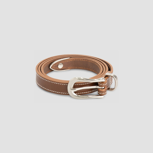 Contrast Stitch Leather Belt - Medal Bronze
