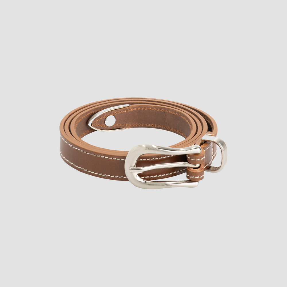 CONTRAST STITCH LEATHER BELT | MEDAL BRONZE