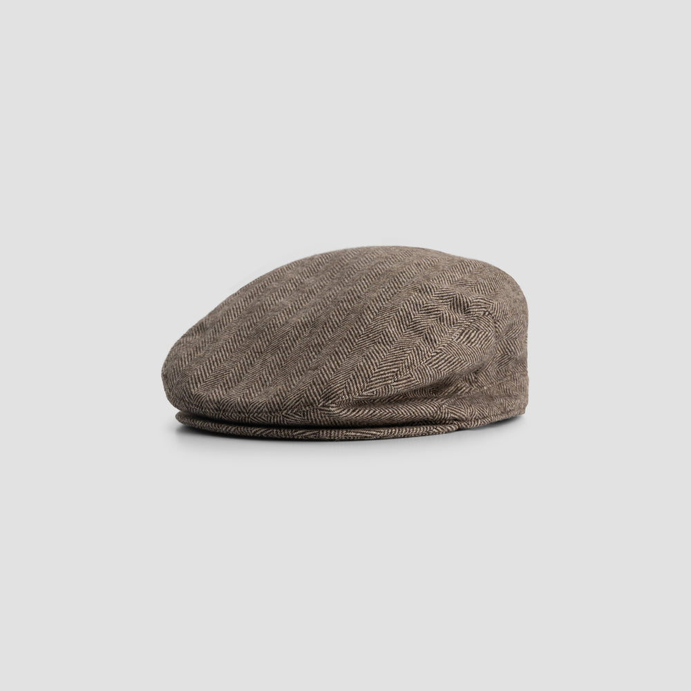 Wool Herringbone Flat Cap - Chocolate Chip