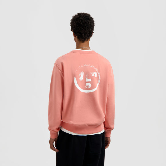 Brushstroke Face Crewneck - Burnt Coral
